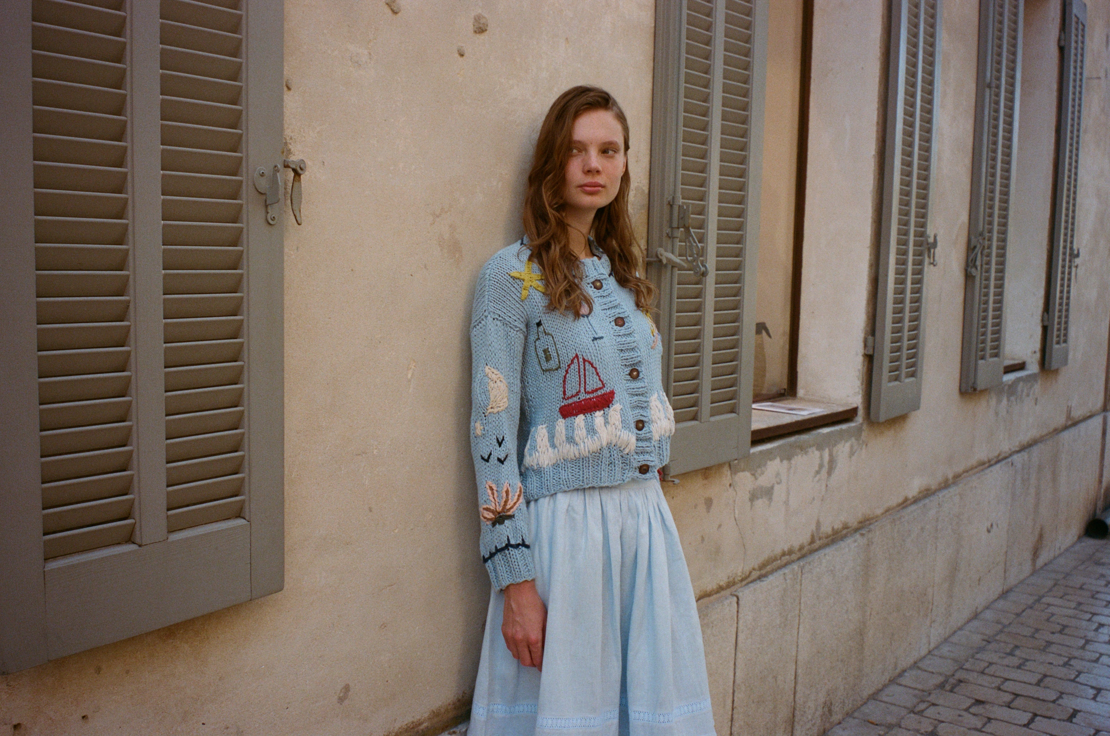 Cardigan Mar y Tierra celeste