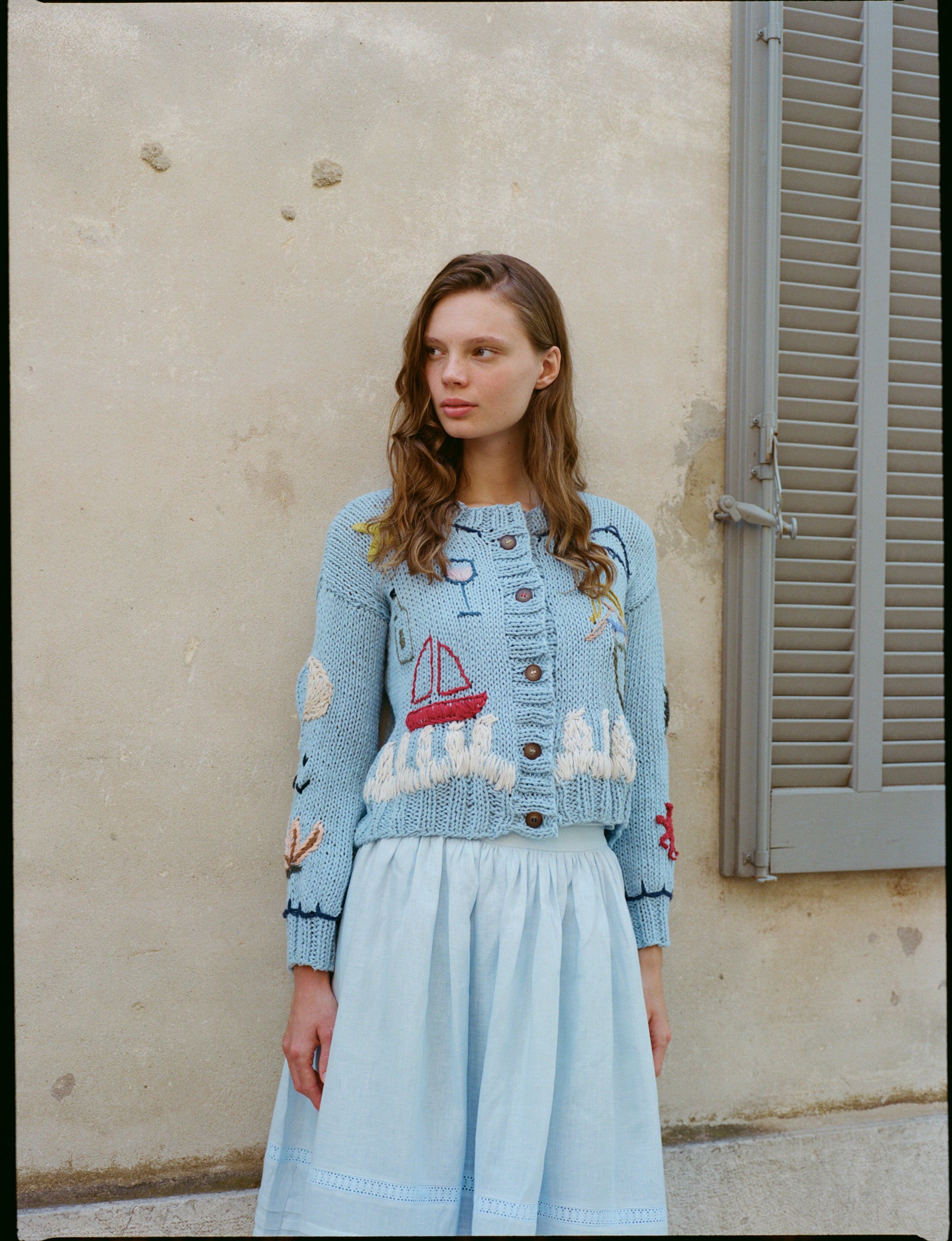 Cardigan Mar y Tierra celeste